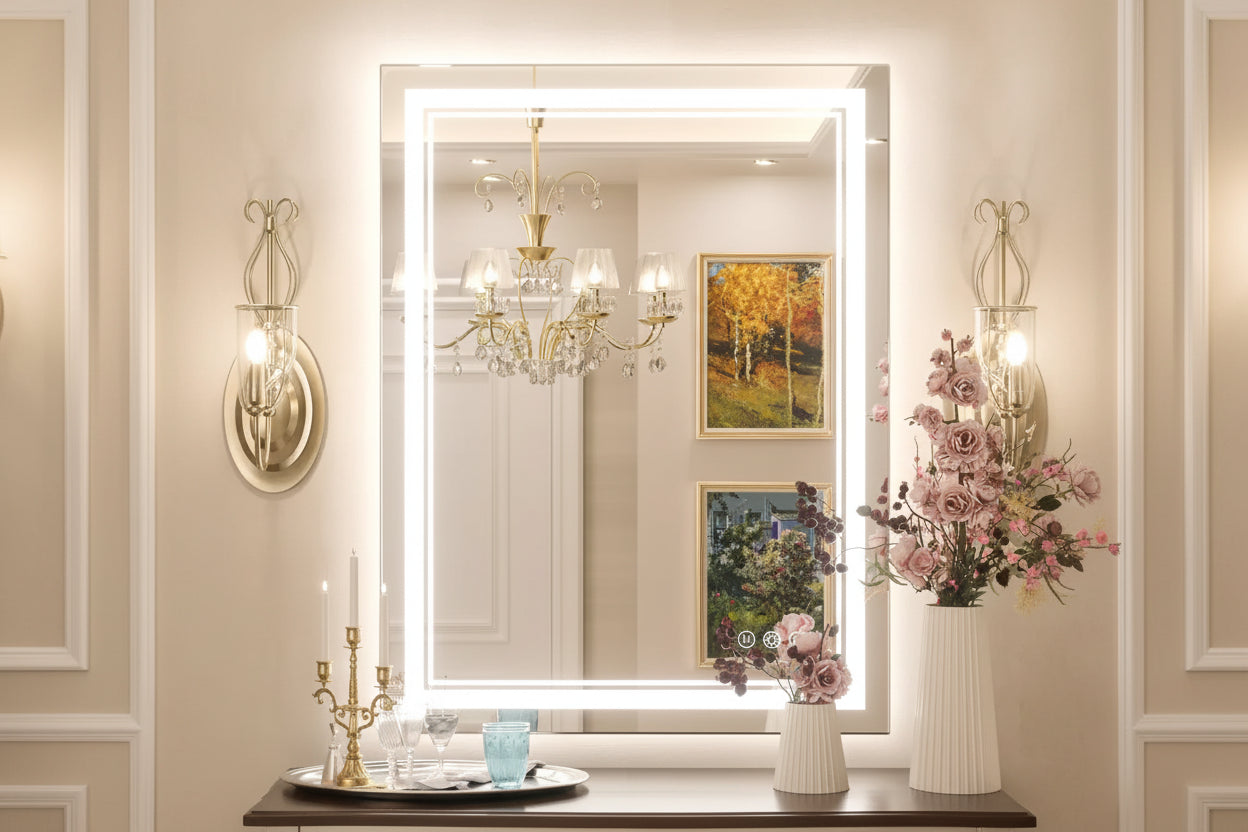 Keonjinn LED Bathroom Vanity Mirror, Front Light & Backlit, 3 Color Temperatures, Anti Fog, Double Lights Strips