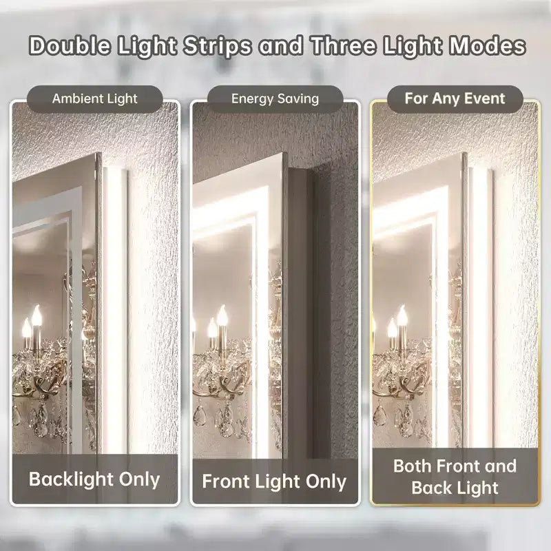 Specchio LED da bagno, illuminazione anteriore e posteriore, 3 temperature di colore, antiappannamento, doppia striscia luminosa