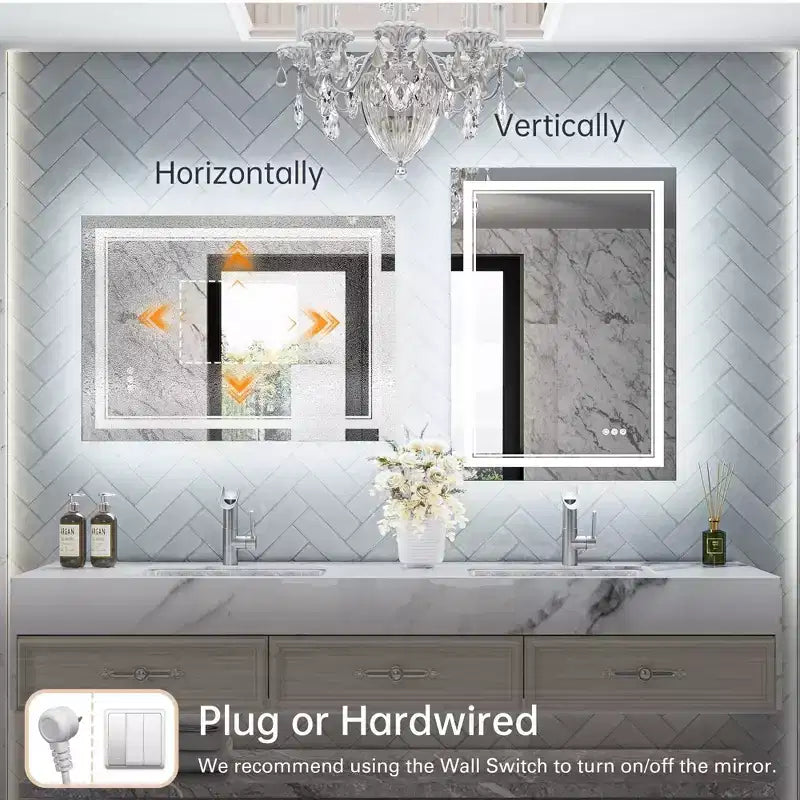 Specchio LED da bagno, illuminazione anteriore e posteriore, 3 temperature di colore, antiappannamento, doppia striscia luminosa