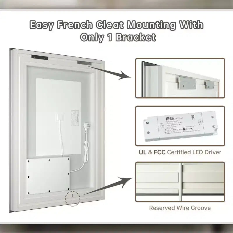Specchio LED da bagno, illuminazione anteriore e posteriore, 3 temperature di colore, antiappannamento, doppia striscia luminosa