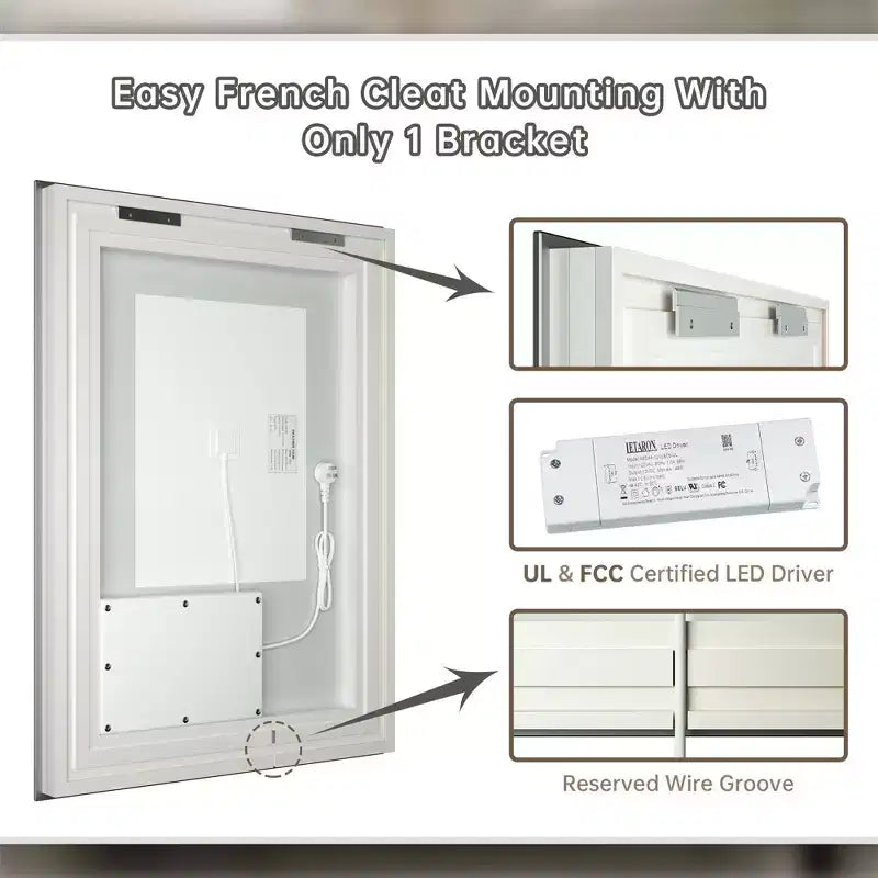 Specchio LED da bagno, illuminazione anteriore e posteriore, 3 temperature di colore, antiappannamento, doppia striscia luminosa
