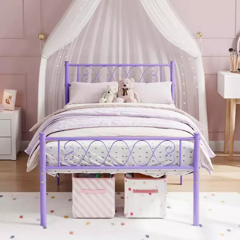Struttura letto a piattaforma in metallo per materasso singolo/matrimoniale/queen-size, con testiera e pediera