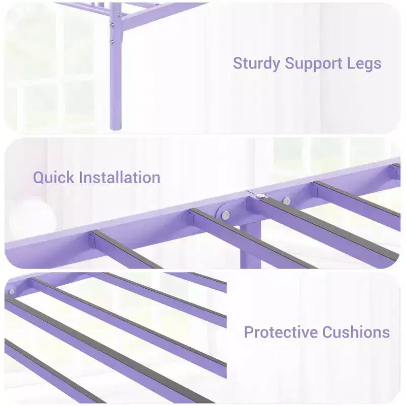Struttura letto a piattaforma in metallo per materasso singolo/matrimoniale/queen-size, con testiera e pediera