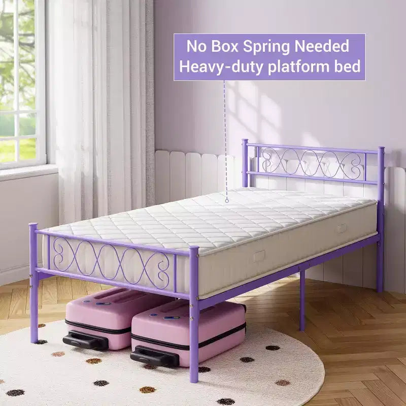 Struttura letto a piattaforma in metallo per materasso singolo/matrimoniale/queen-size, con testiera e pediera