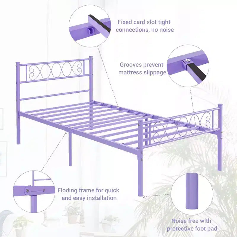 Struttura letto a piattaforma in metallo per materasso singolo/matrimoniale/queen-size, con testiera e pediera