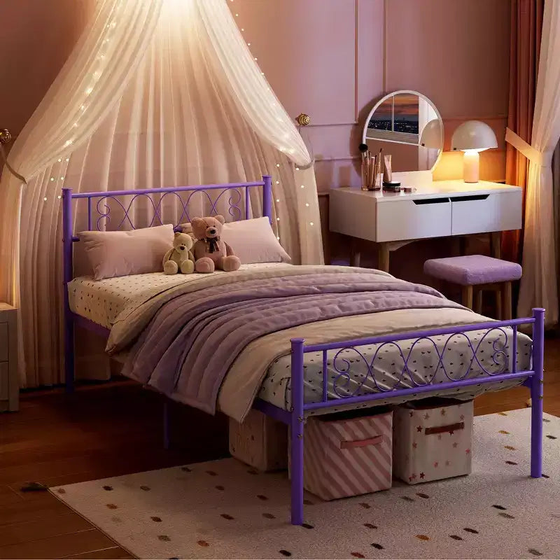 Struttura letto a piattaforma in metallo per materasso singolo/matrimoniale/queen-size, con testiera e pediera