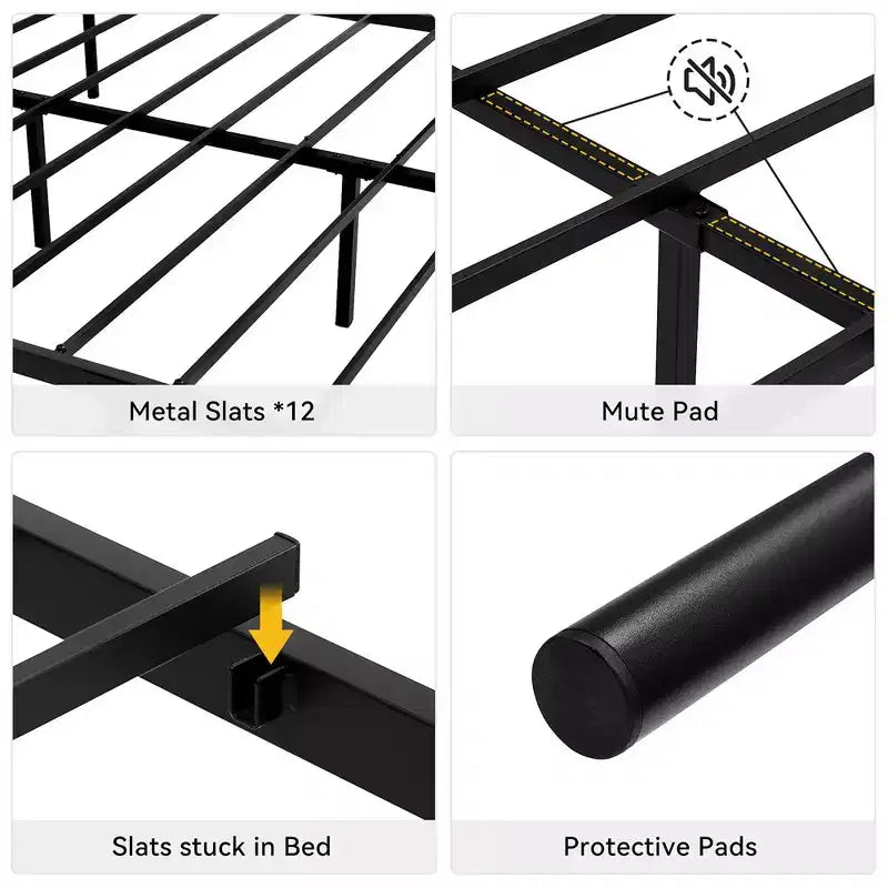 Struttura letto a piattaforma in metallo per materasso singolo/matrimoniale/queen-size, con testiera e pediera