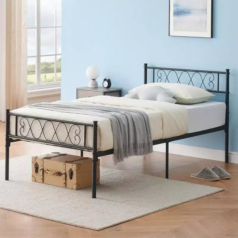Struttura letto a piattaforma in metallo per materasso singolo/matrimoniale/queen-size, con testiera e pediera