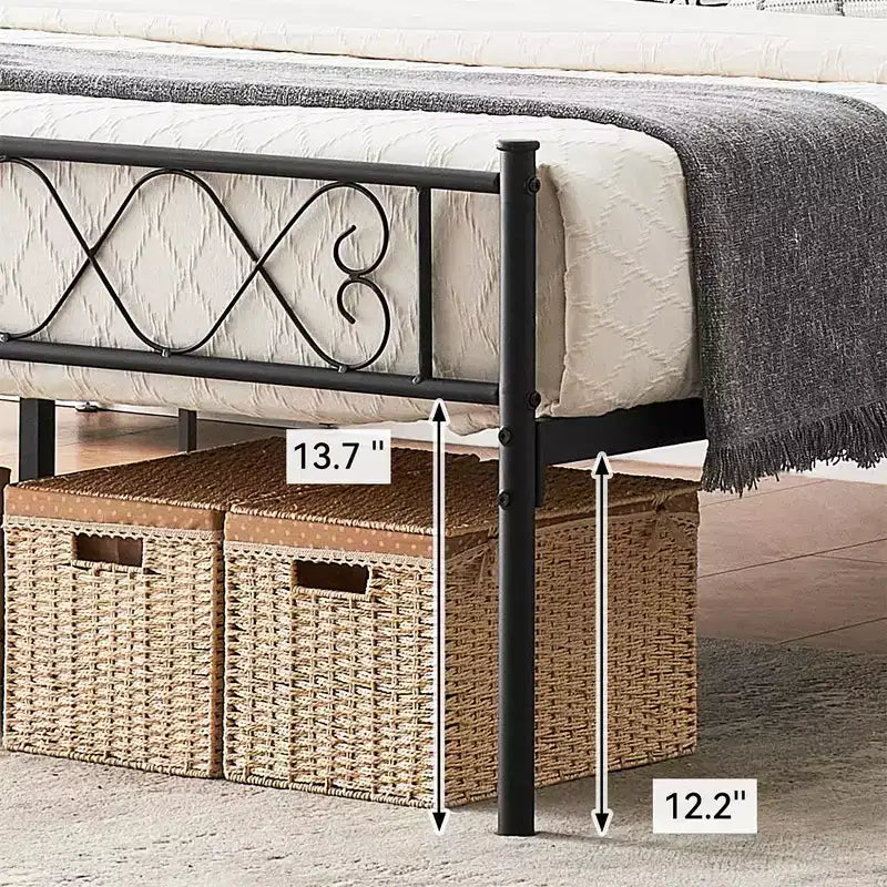 Struttura letto a piattaforma in metallo per materasso singolo/matrimoniale/queen-size, con testiera e pediera