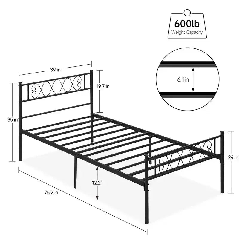 Struttura letto a piattaforma in metallo per materasso singolo/matrimoniale/queen-size, con testiera e pediera