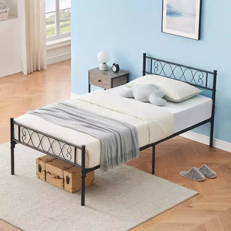Struttura letto a piattaforma in metallo per materasso singolo/matrimoniale/queen-size, con testiera e pediera