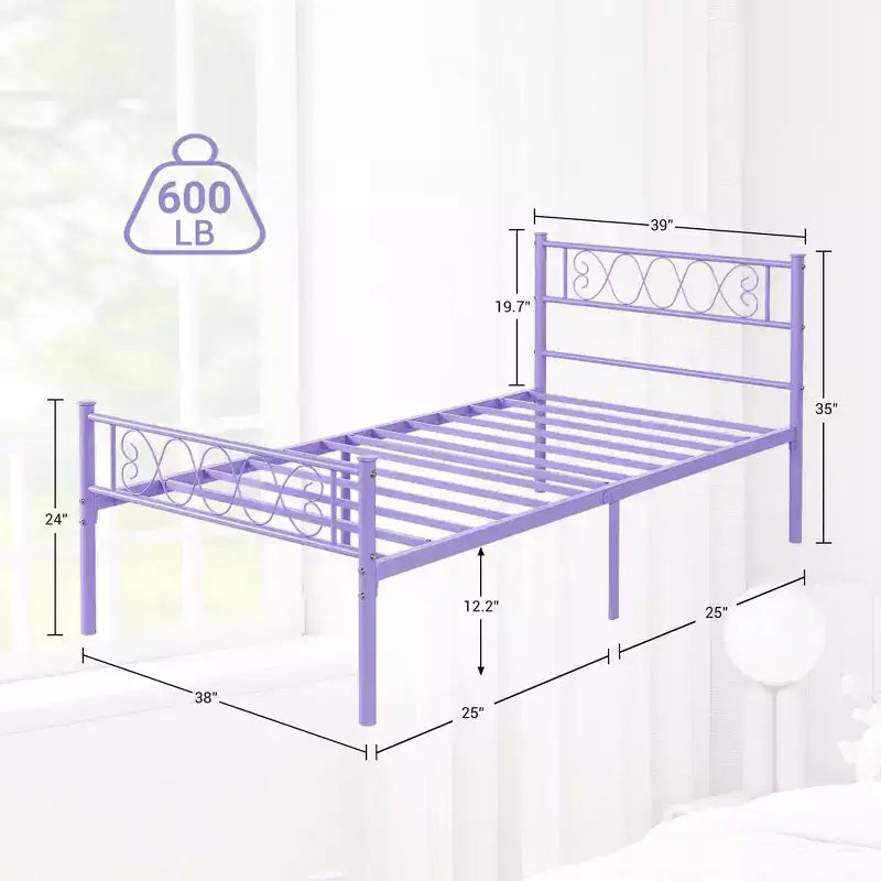Struttura letto a piattaforma in metallo per materasso singolo/matrimoniale/queen-size, con testiera e pediera
