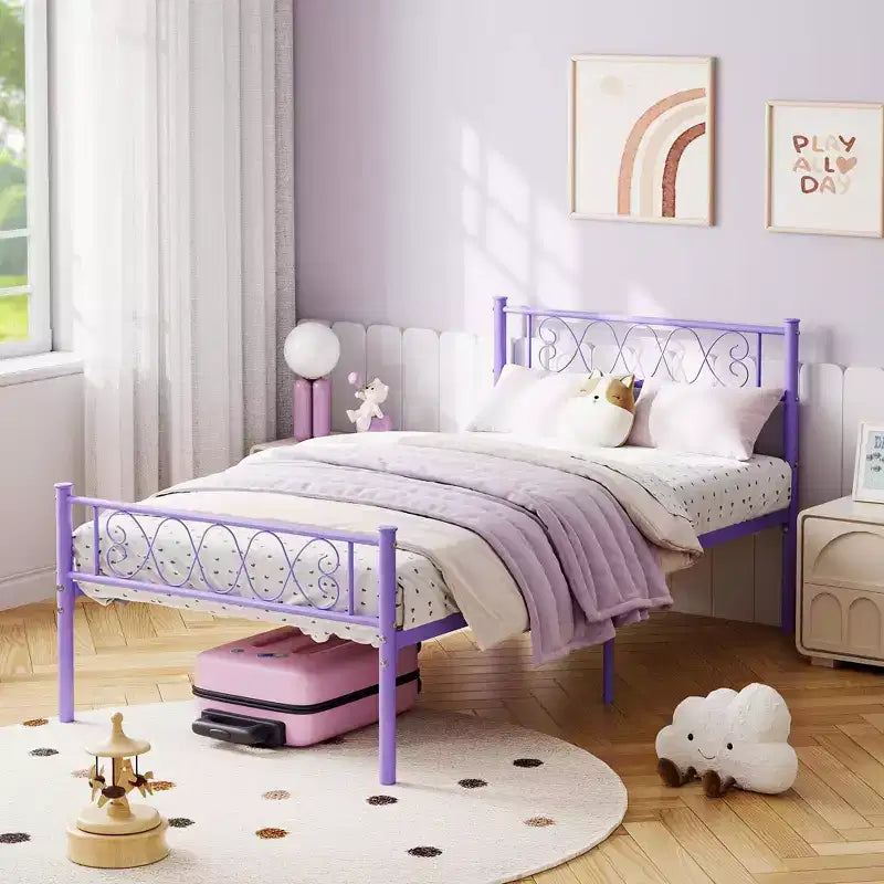 Struttura letto a piattaforma in metallo per materasso singolo/matrimoniale/queen-size, con testiera e pediera