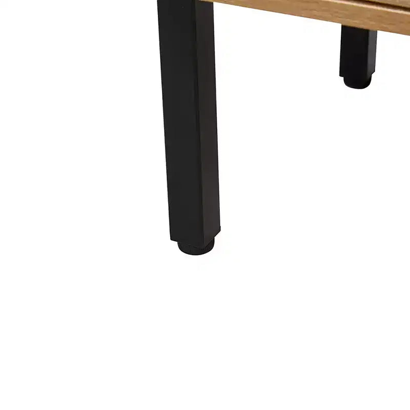 Tavolino da Caffè in Rattan con Ante Scorrevoli e Ripiani, Gambe in Metallo, Tavolini Bassi Boho per Soggiorno 102 x 54 x 42 cm