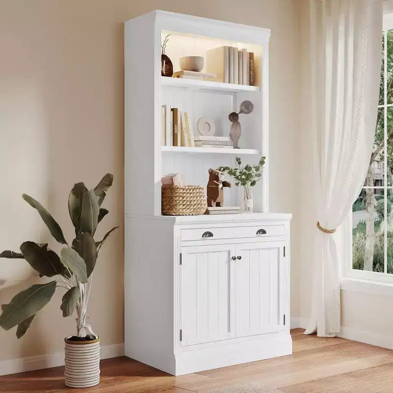 Libreria alta 83,4 cm con ripiani aperti, set da 2 pezzi, libreria autoportante con 2 ante e 1 cassetto per ufficio, camera da letto, soggiorno