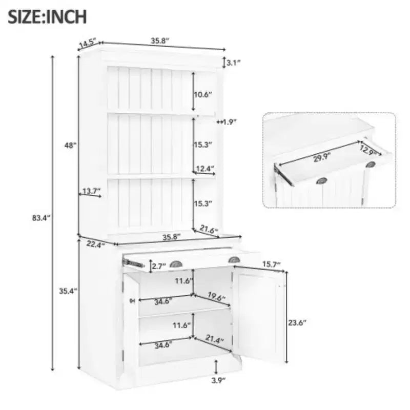 Libreria alta 83,4 cm con ripiani aperti, set da 2 pezzi, libreria autoportante con 2 ante e 1 cassetto per ufficio, camera da letto, soggiorno