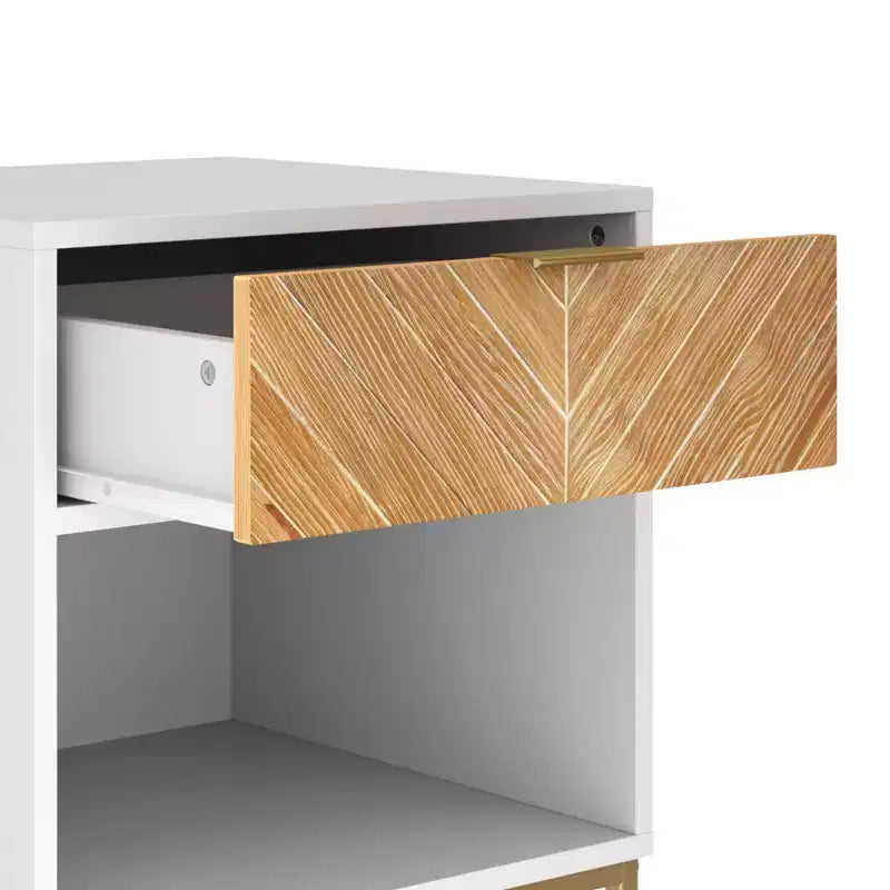 Set di 2 comodini in legno a spina di pesce, comodini moderni con contenitore per la camera da letto