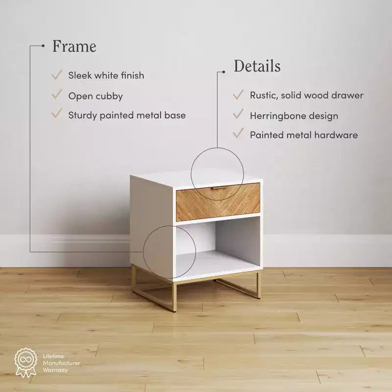 Set di 2 comodini in legno a spina di pesce, comodini moderni con contenitore per la camera da letto