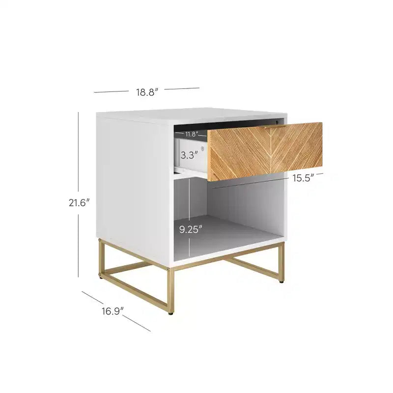 Set di 2 comodini in legno a spina di pesce, comodini moderni con contenitore per la camera da letto