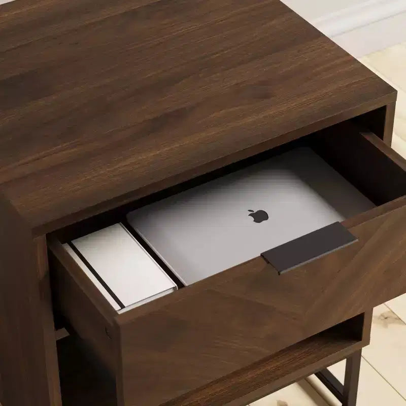 Set di 2 comodini in legno a spina di pesce, comodini moderni con contenitore per la camera da letto