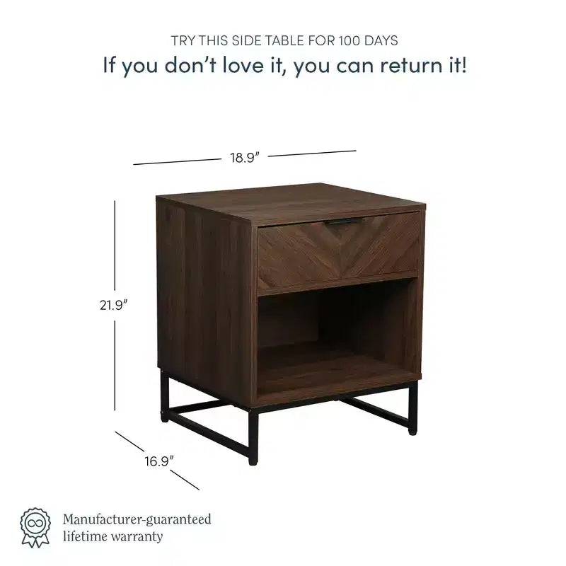 Set di 2 comodini in legno a spina di pesce, comodini moderni con contenitore per la camera da letto