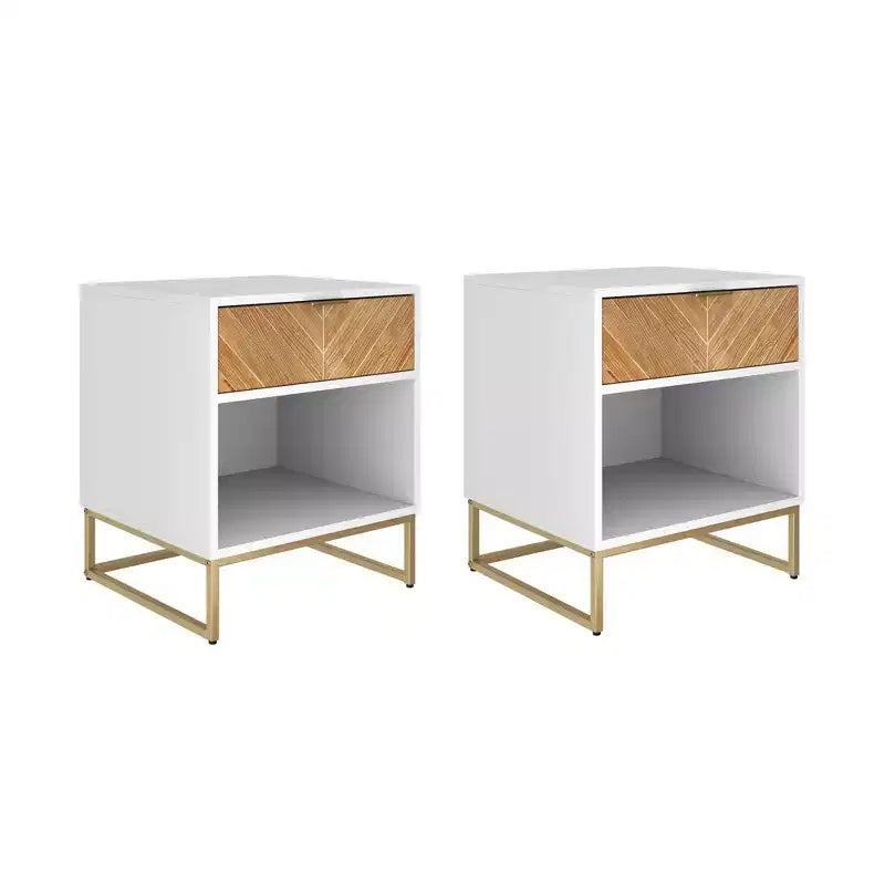 Set di 2 comodini in legno a spina di pesce, comodini moderni con contenitore per la camera da letto