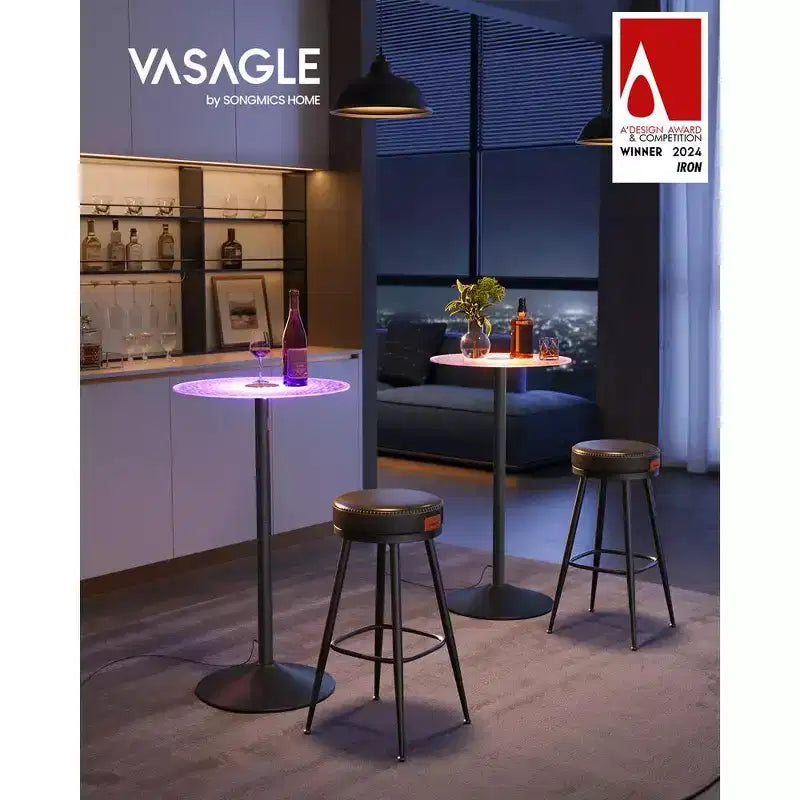 Tavolo da Bar Rotondo con Piano in Vetro RGB e Base in Acciaio, Tavolo da Pub da 105 cm per Cucina e Bistrò