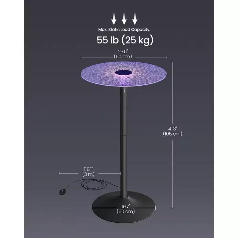 Tavolo da Bar Rotondo con Piano in Vetro RGB e Base in Acciaio, Tavolo da Pub da 105 cm per Cucina e Bistrò